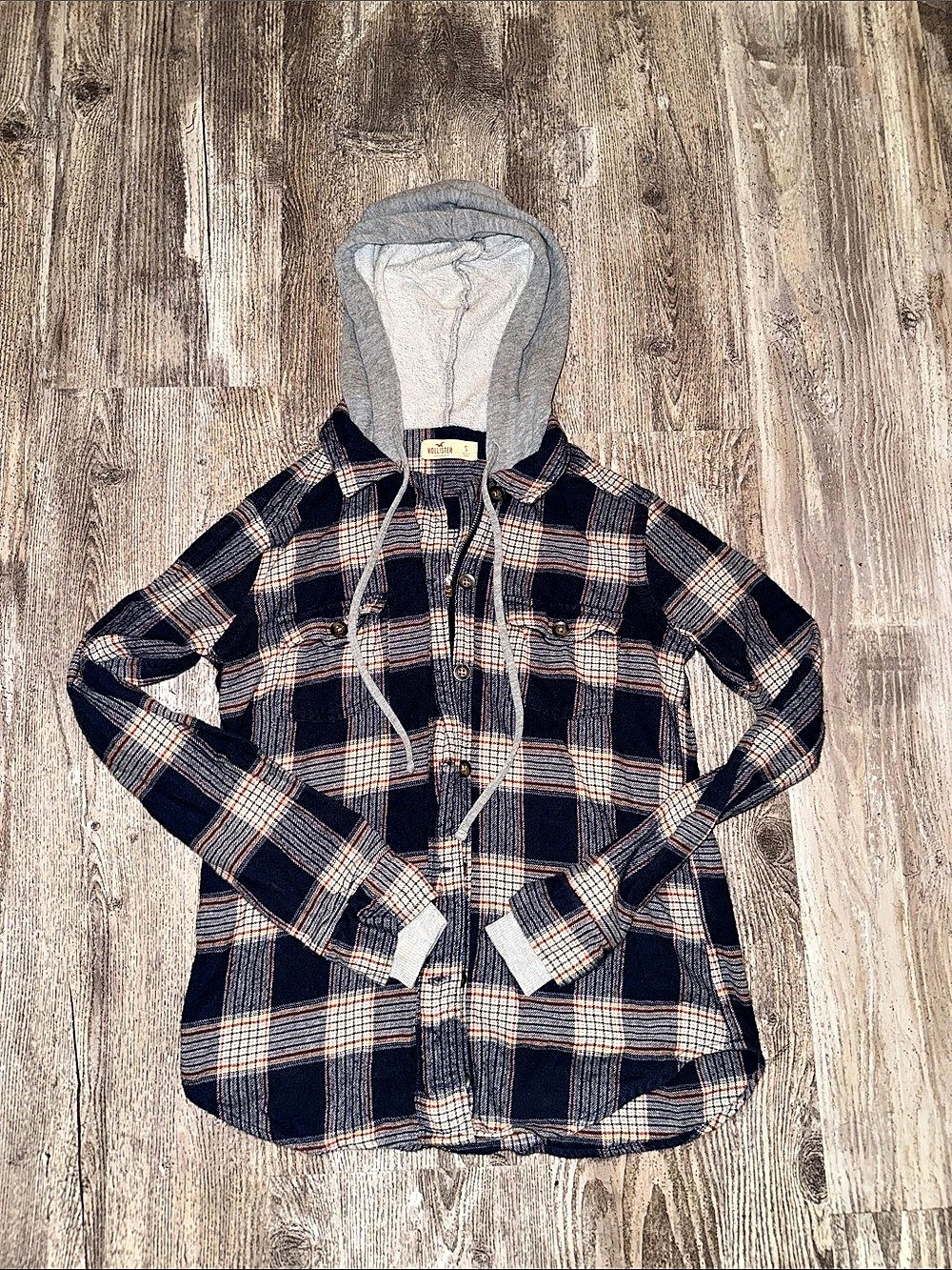 Hollister Men'Small Plaid Hooded Shirt Size Small